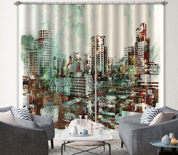 3D Green City Painting 029 Curtains Drapes