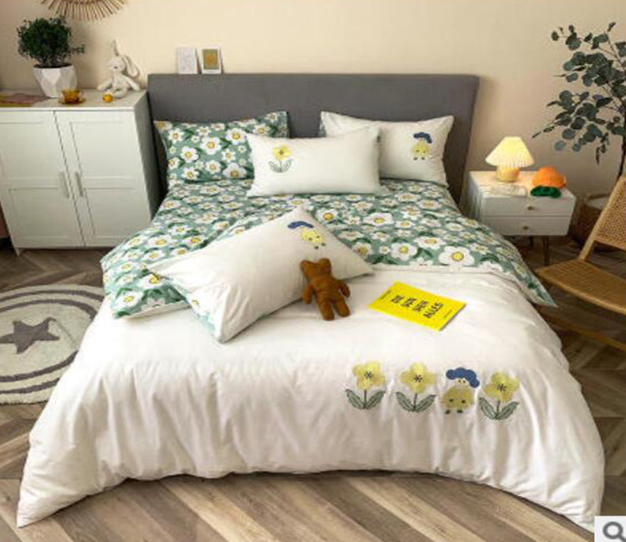 3D White Green Frangipani 40195 Bed Pillowcases Quilt
