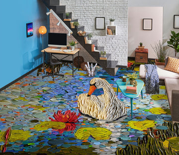 3D Swan Lotus Lake 102168 Dena Tollefson Floor Mural