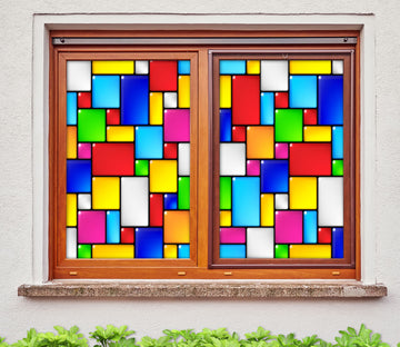 3D Colored Squares 254 Window Film Print Sticker Cling Stained Glass UV Block