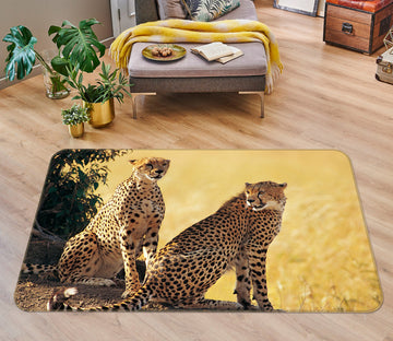 3D Leopard Yellow Grass 083 Animal Non Slip Rug Mat