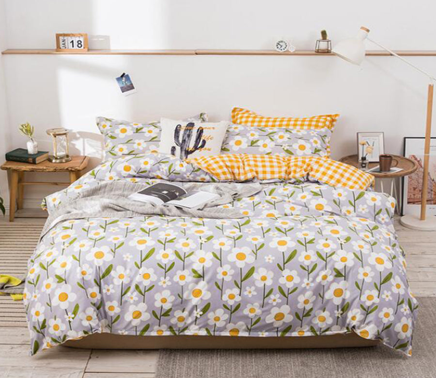 3D Gray Yellow Flowers 13005 Bed Pillowcases Quilt