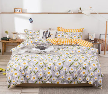 3D Gray Yellow Flowers 13005 Bed Pillowcases Quilt