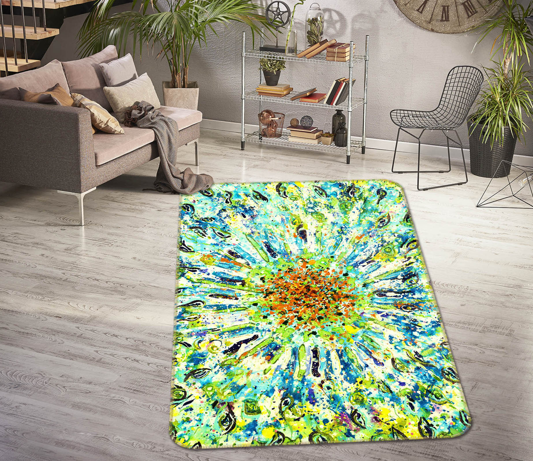 3D Light Green Pattern 65006 Non Slip Rug Mat