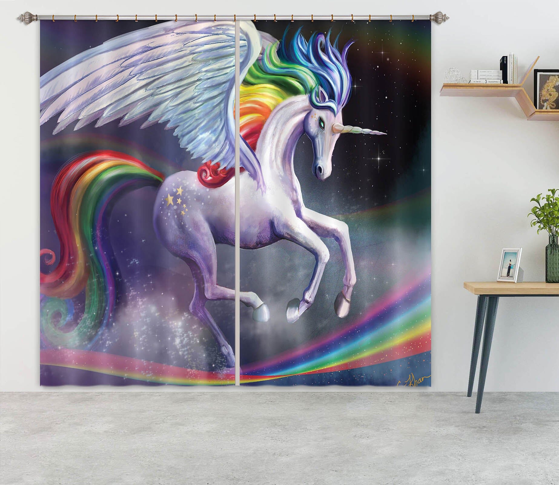 3D Winged Unicorn 116 Rose Catherine Khan Curtain Curtains Drapes Curtains AJ Creativity Home 
