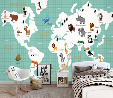 3D Animal Illustration 2014 World Map Wall Murals