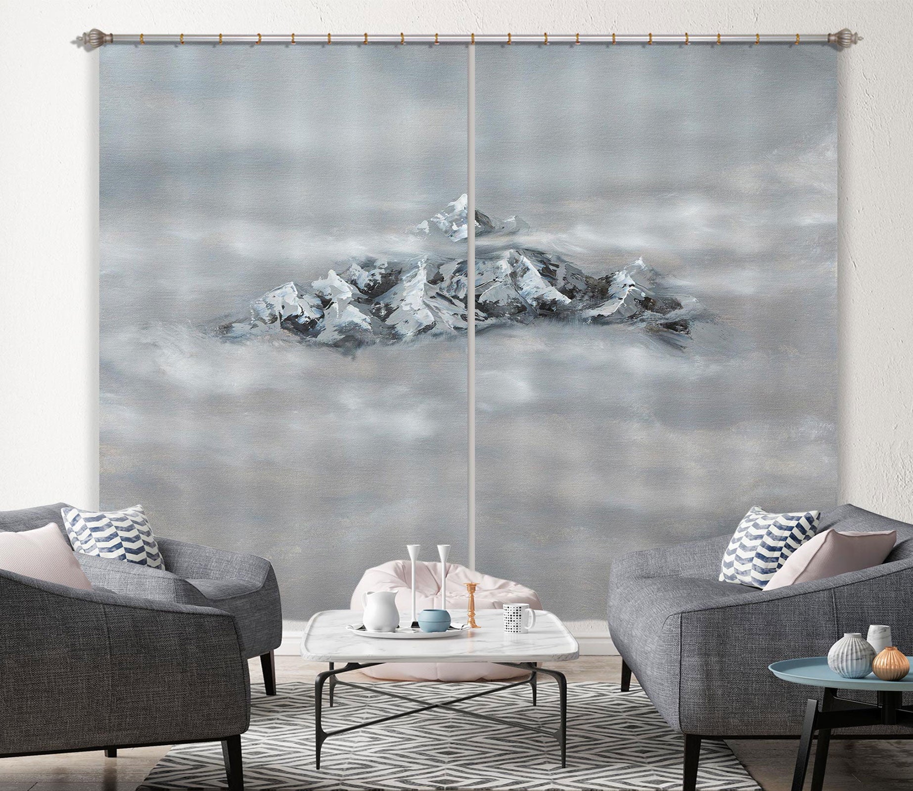 3D Fog Mountain Peak 1726 Marina Zotova Curtain Curtains Drapes