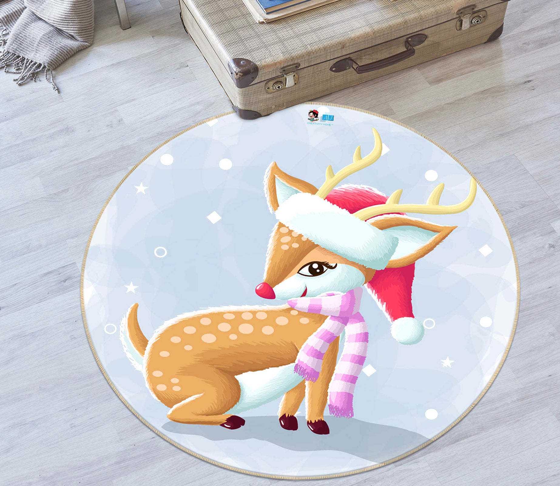 3D Sika Deer 74239 Round Non Slip Rug Mat