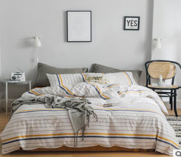 3D Creamy-White Stripes 40143 Bed Pillowcases Quilt