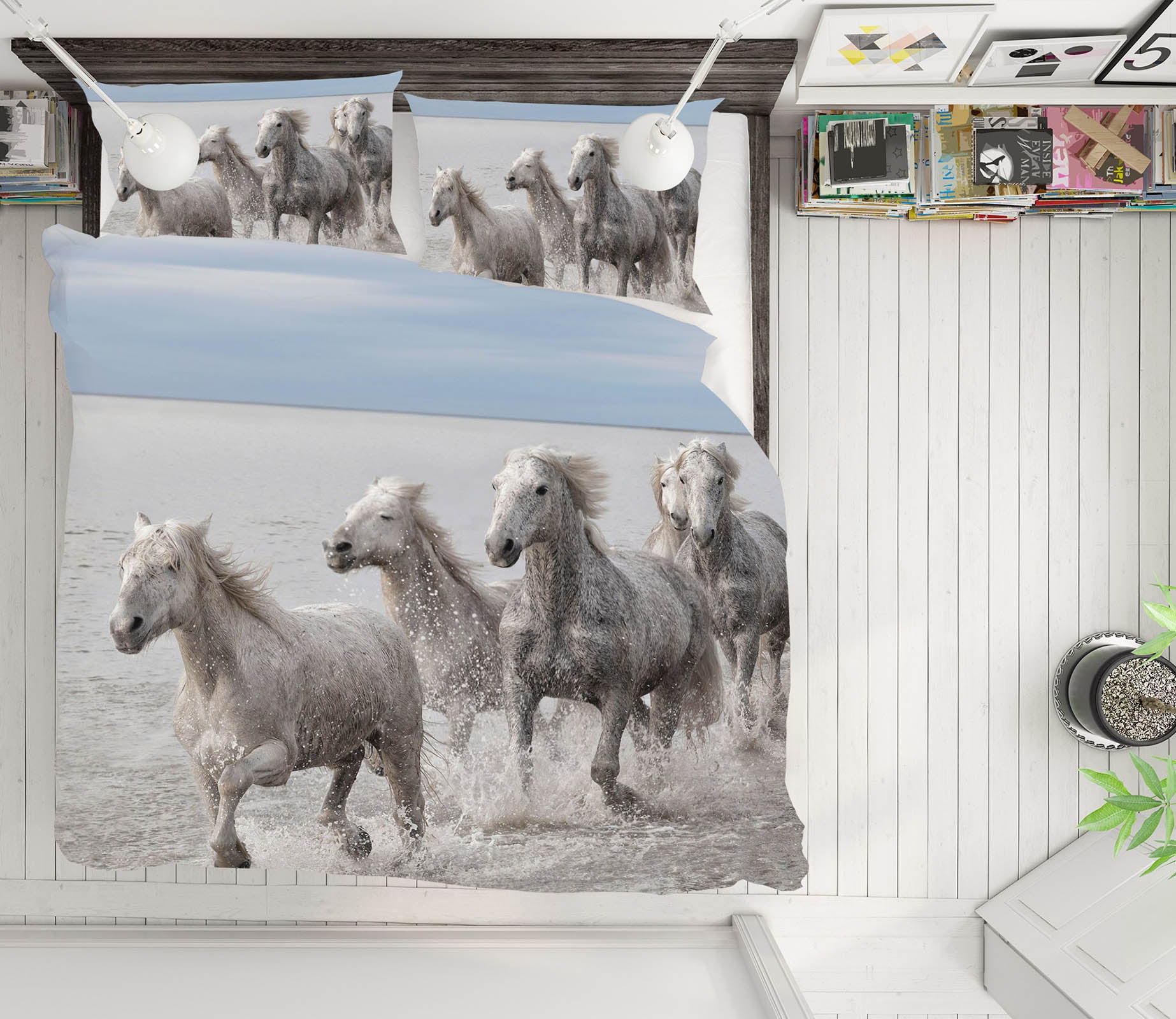 3D Lake White Horse 139 Marco Carmassi Bedding Bed Pillowcases Quilt