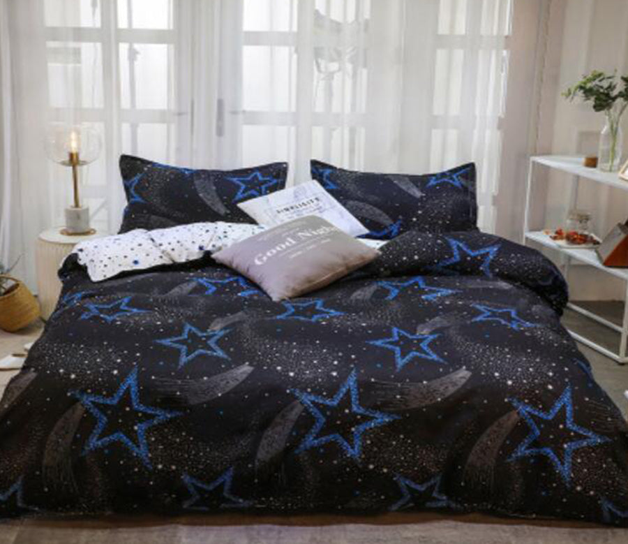 3D Blue Five-Pointed Star On Black 5192 Bed Pillowcases Quilt
