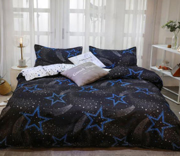 3D Blue Five-Pointed Star On Black 5192 Bed Pillowcases Quilt