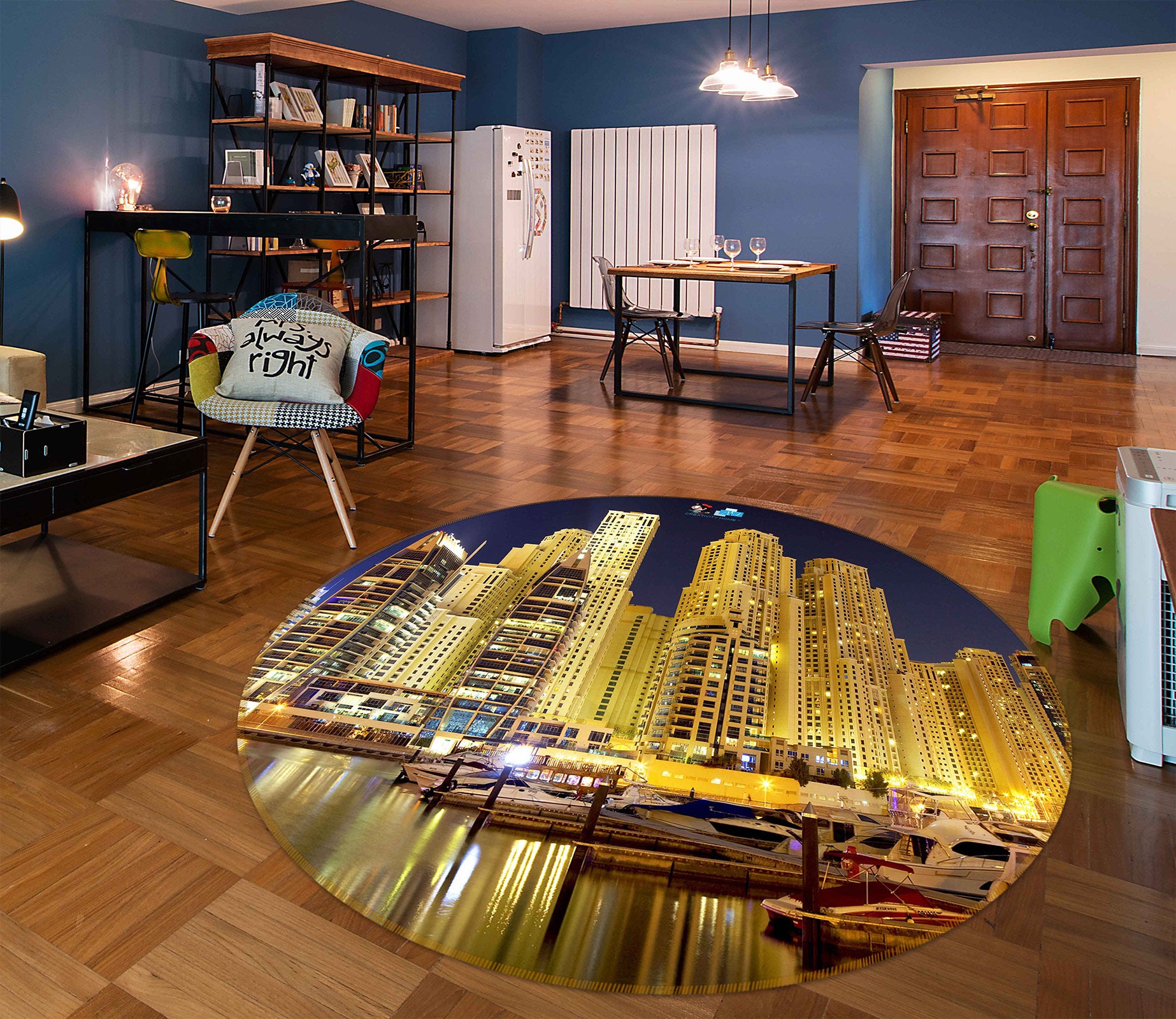 3D City Snow Scene 72152 Round Non Slip Rug Mat