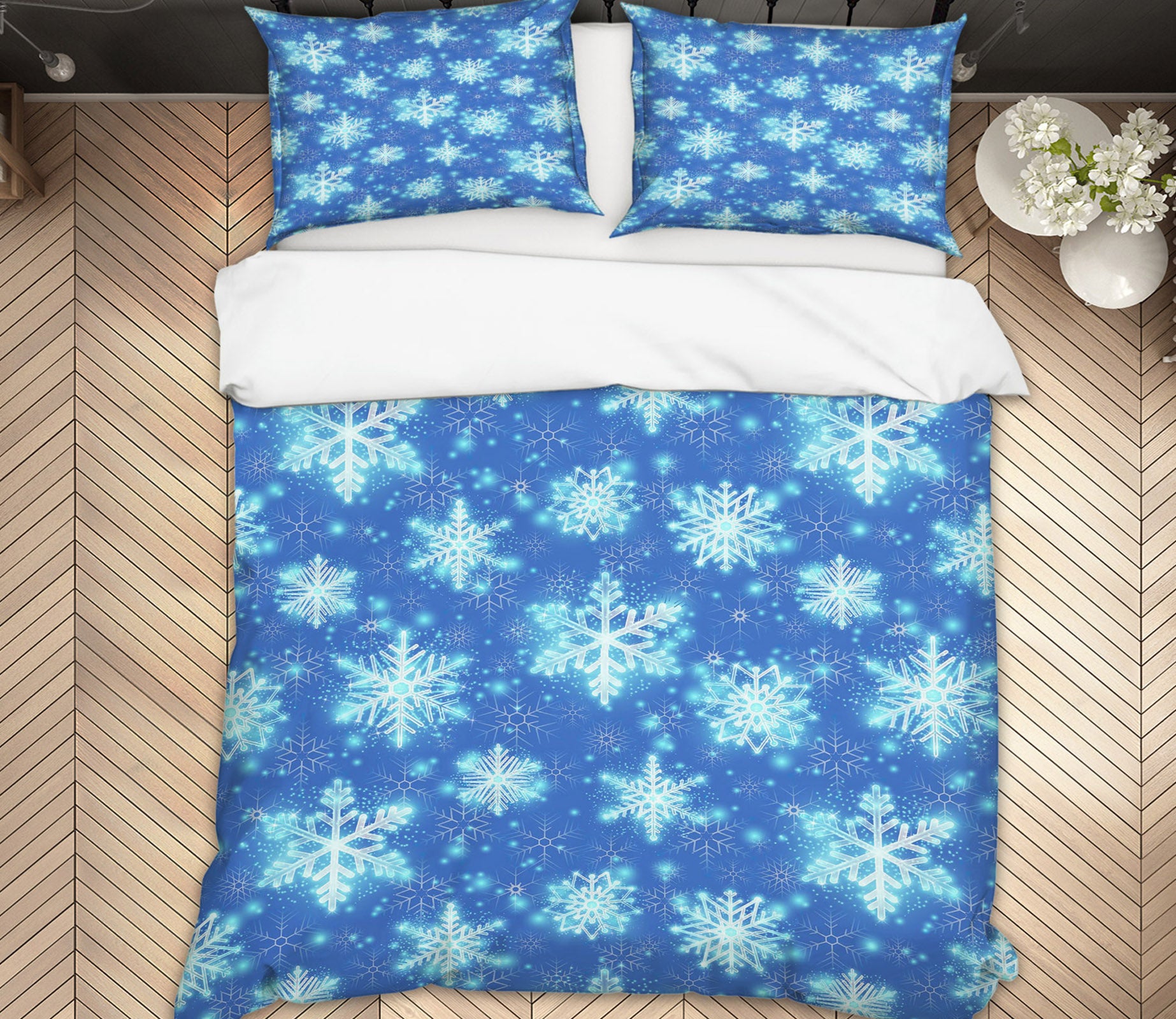 3D Blue Snowflakes 51061 Christmas Quilt Duvet Cover Xmas Bed Pillowcases