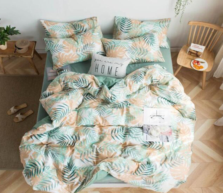 3D Green Orange Leaves 7049 Bed Pillowcases Quilt