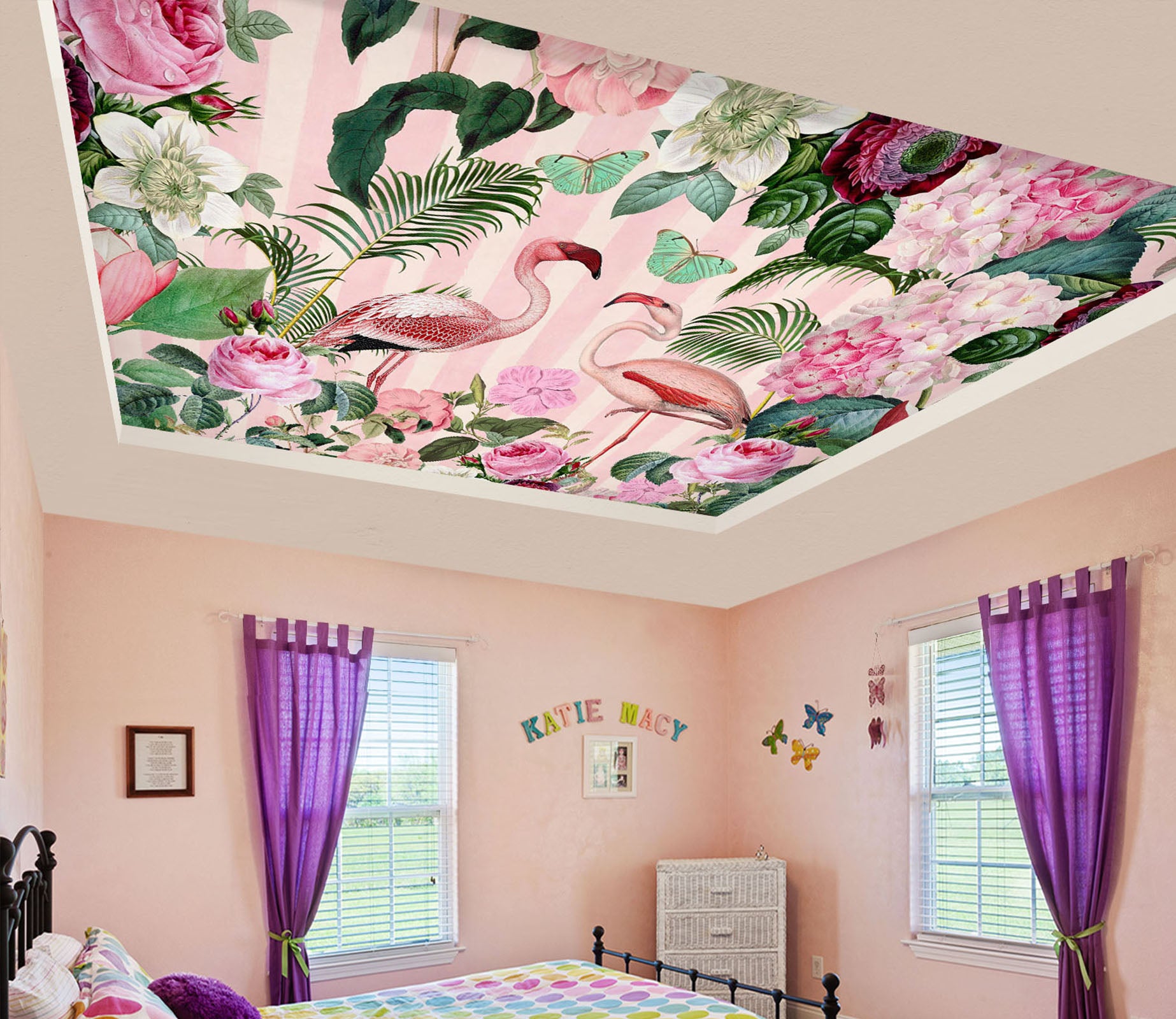 3D Flamingo Flower 975 Andrea Haase Ceiling Wallpaper Murals