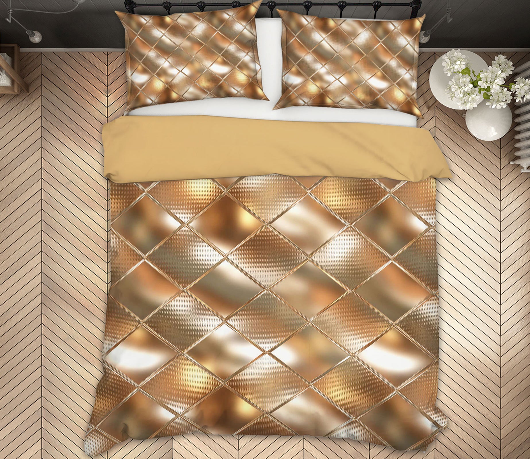 3D Golden Net 13197 Bed Pillowcases Quilt