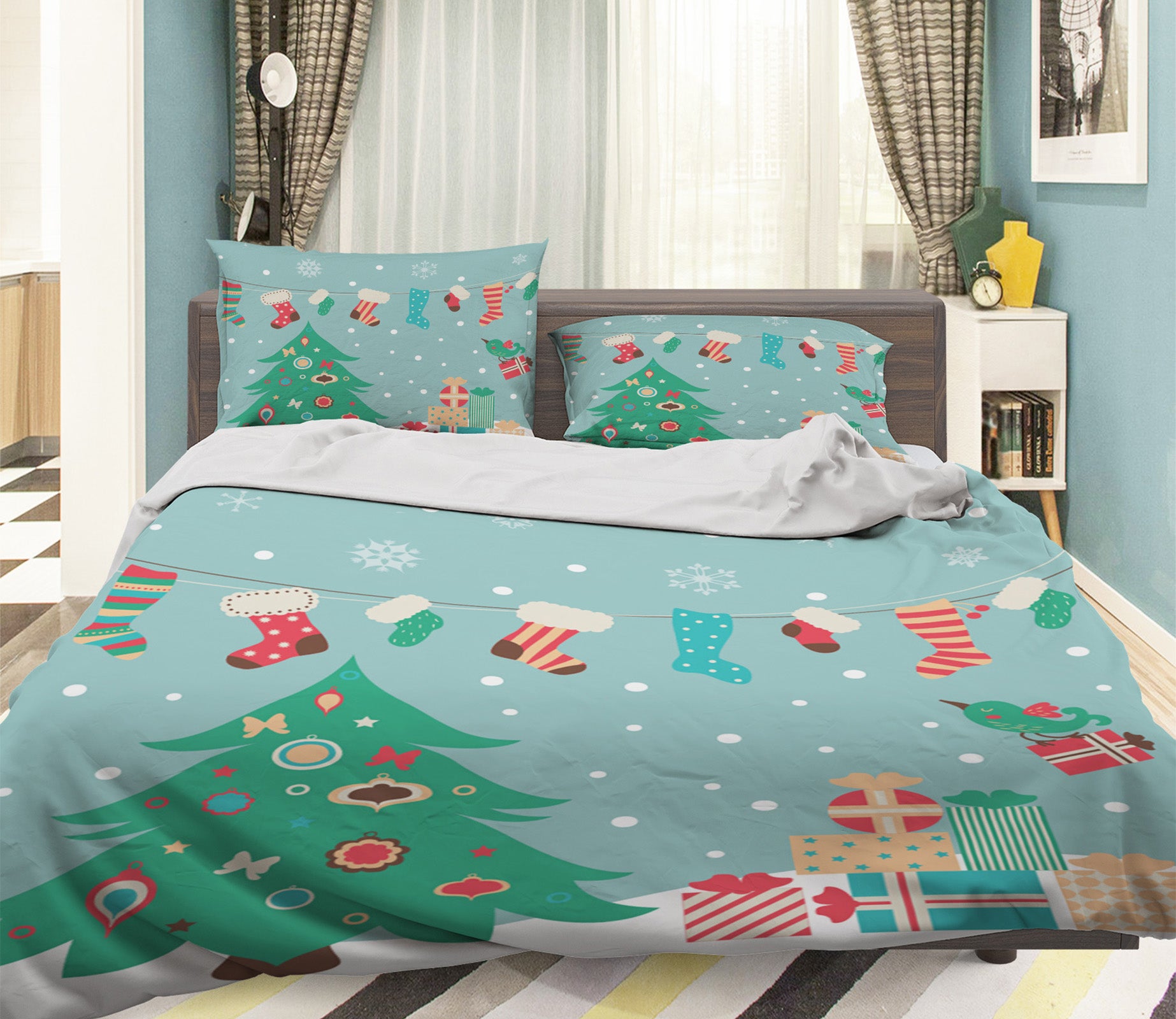 3D Christmas Tree Socks Gift 45021 Christmas Quilt Duvet Cover Xmas Bed Pillowcases