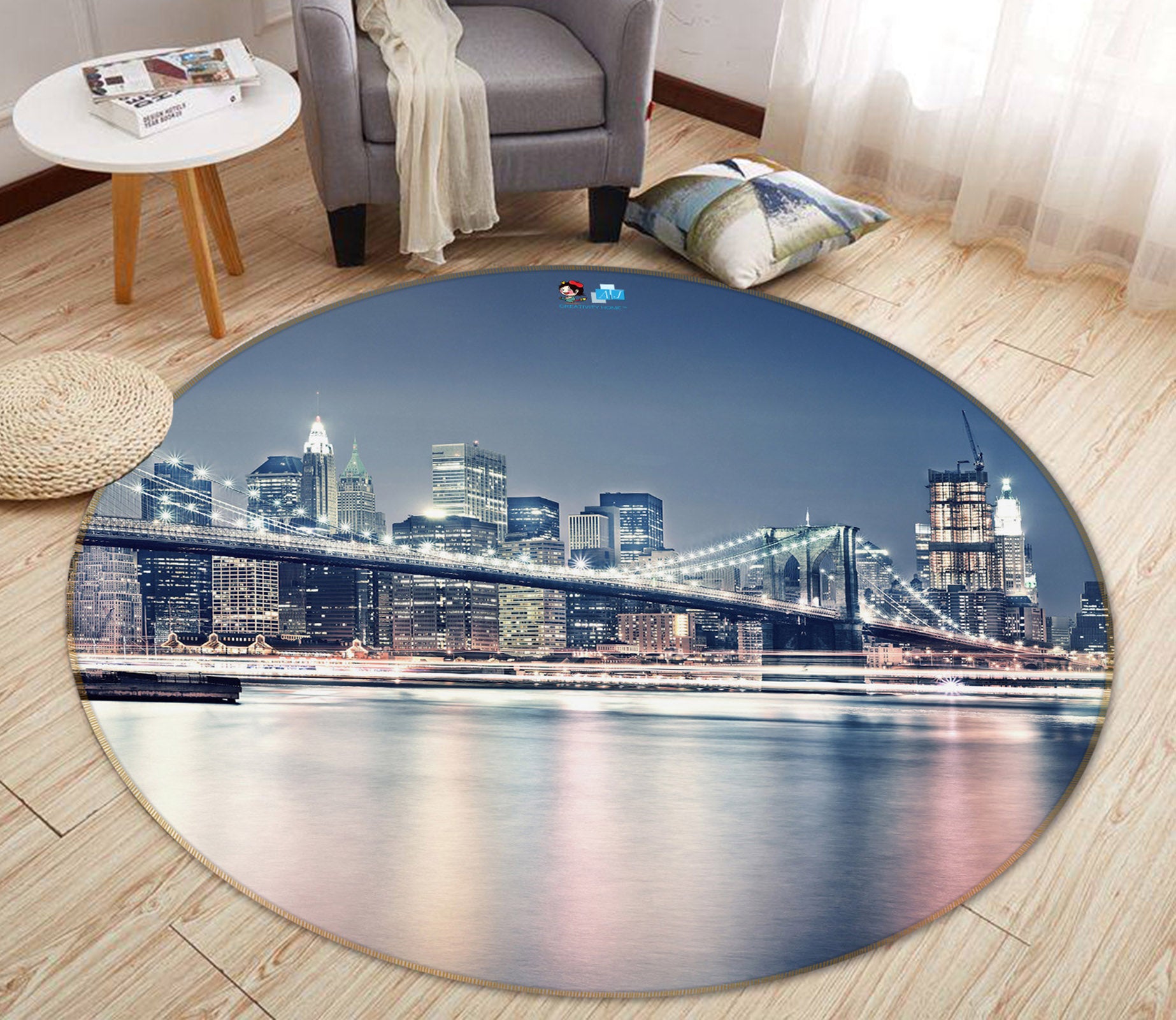 3D Bridge Tall Building 74050 Round Non Slip Rug Mat