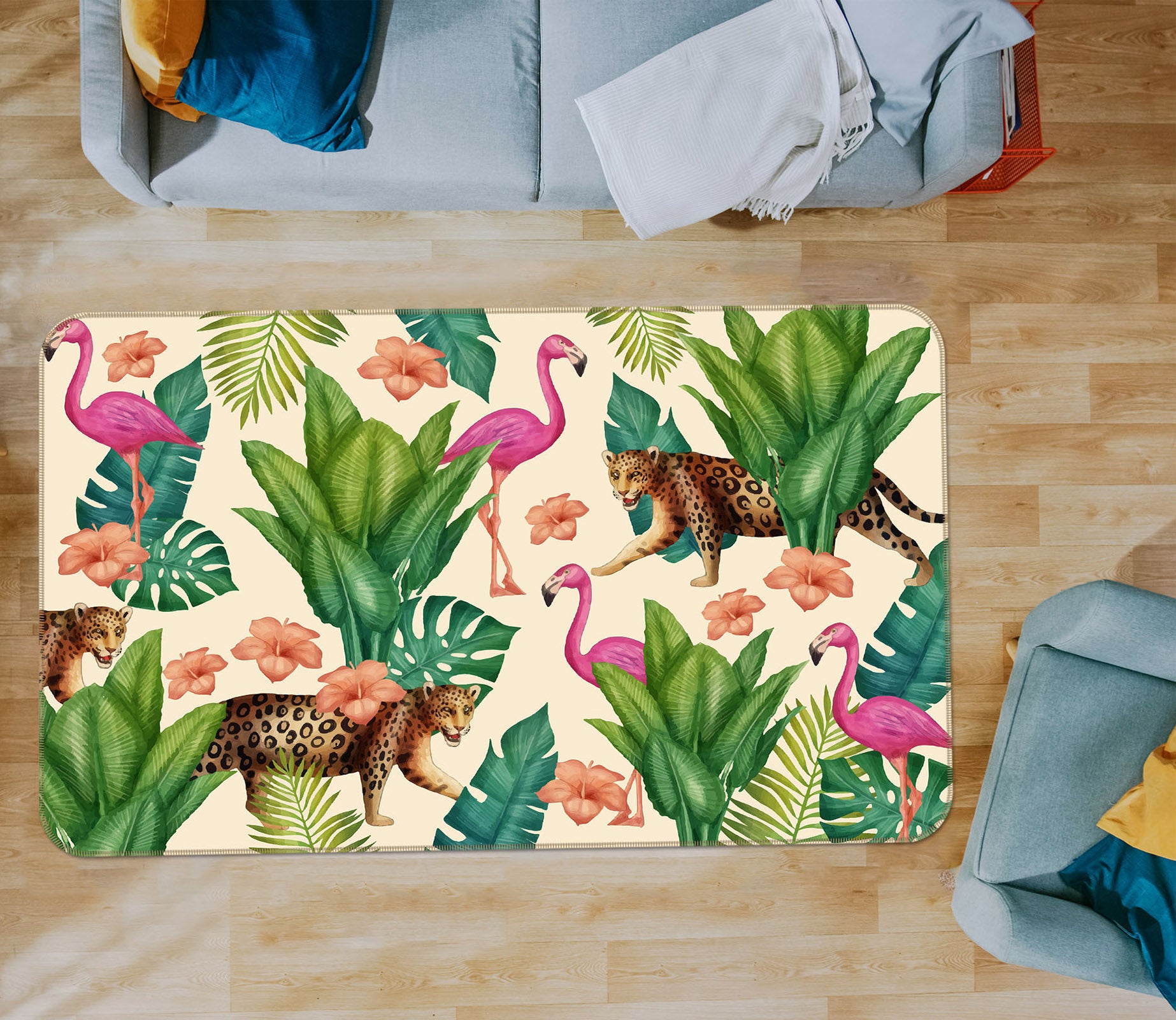 3D Leopard Flamingo 38171 Animal Non Slip Rug Mat