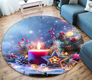 3D Candle Five-Pointed Star 54209 Christmas Round Non Slip Rug Mat Xmas