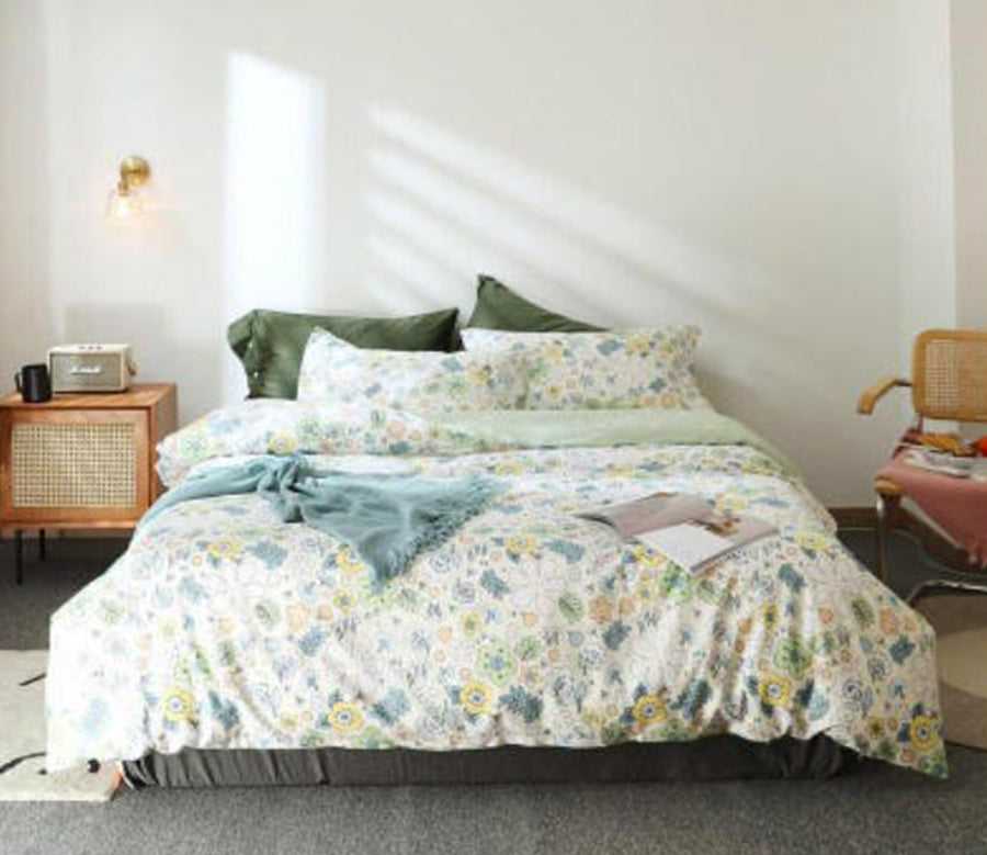 3D Light Green Floral 50025 Bed Pillowcases Quilt