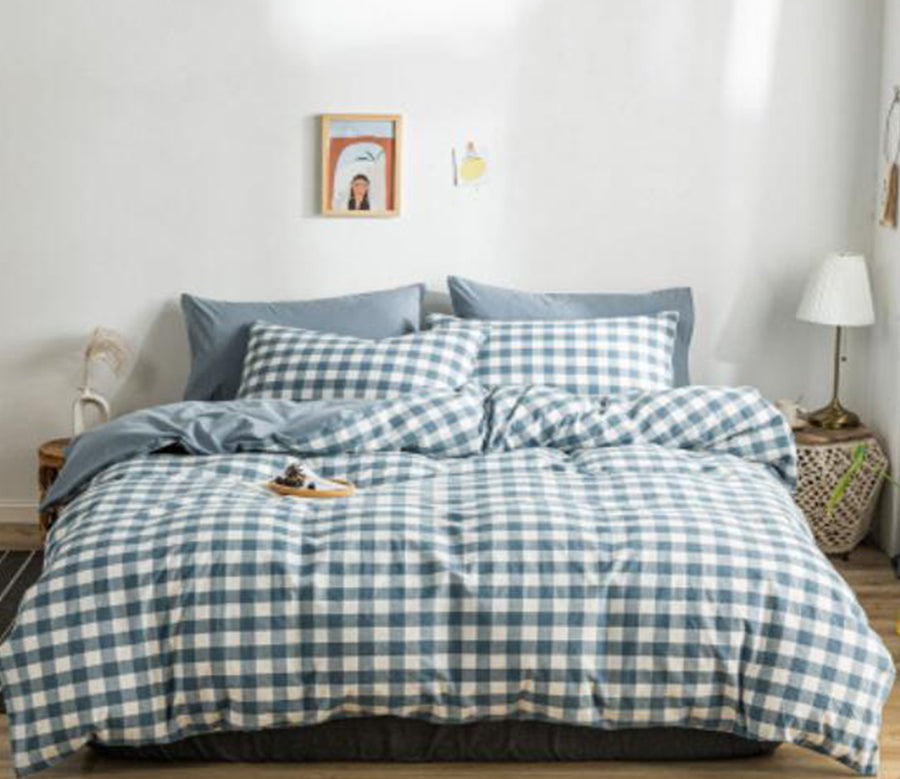 3D Blue Plaid 15048 Bed Pillowcases Quilt