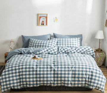 3D Blue Plaid 15048 Bed Pillowcases Quilt