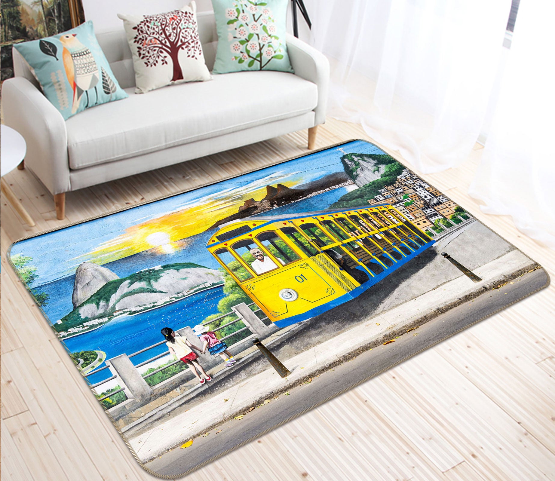 3D Yellow Bus 67208 Vehicle Non Slip Rug Mat