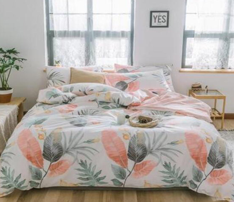 3D Pink Green Leaves 15002 Bed Pillowcases Quilt