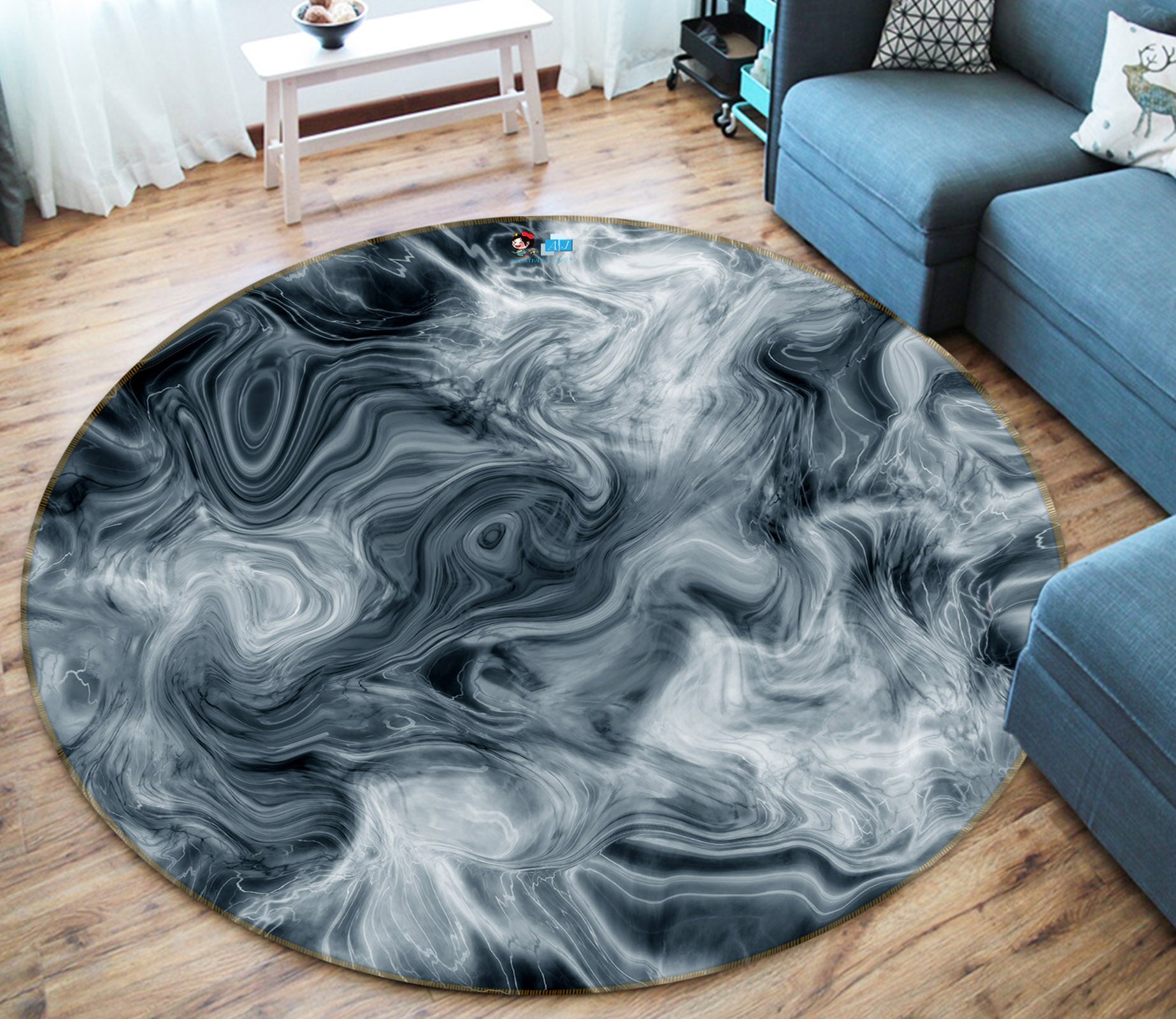 3D Black-Gray Texture 69194 Round Non Slip Rug Mat