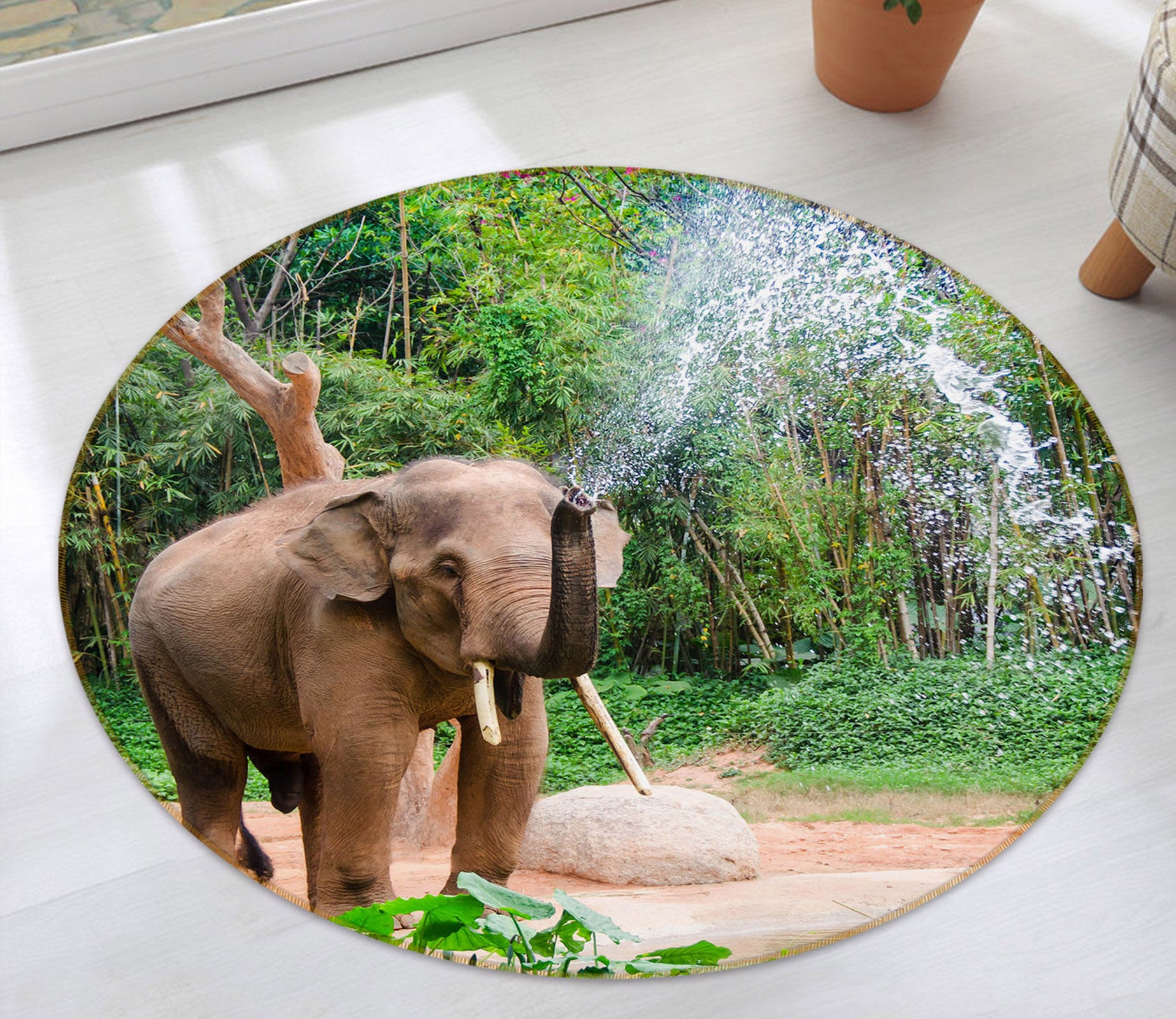 3D Elephant 37212 Animal Round Non Slip Rug Mat