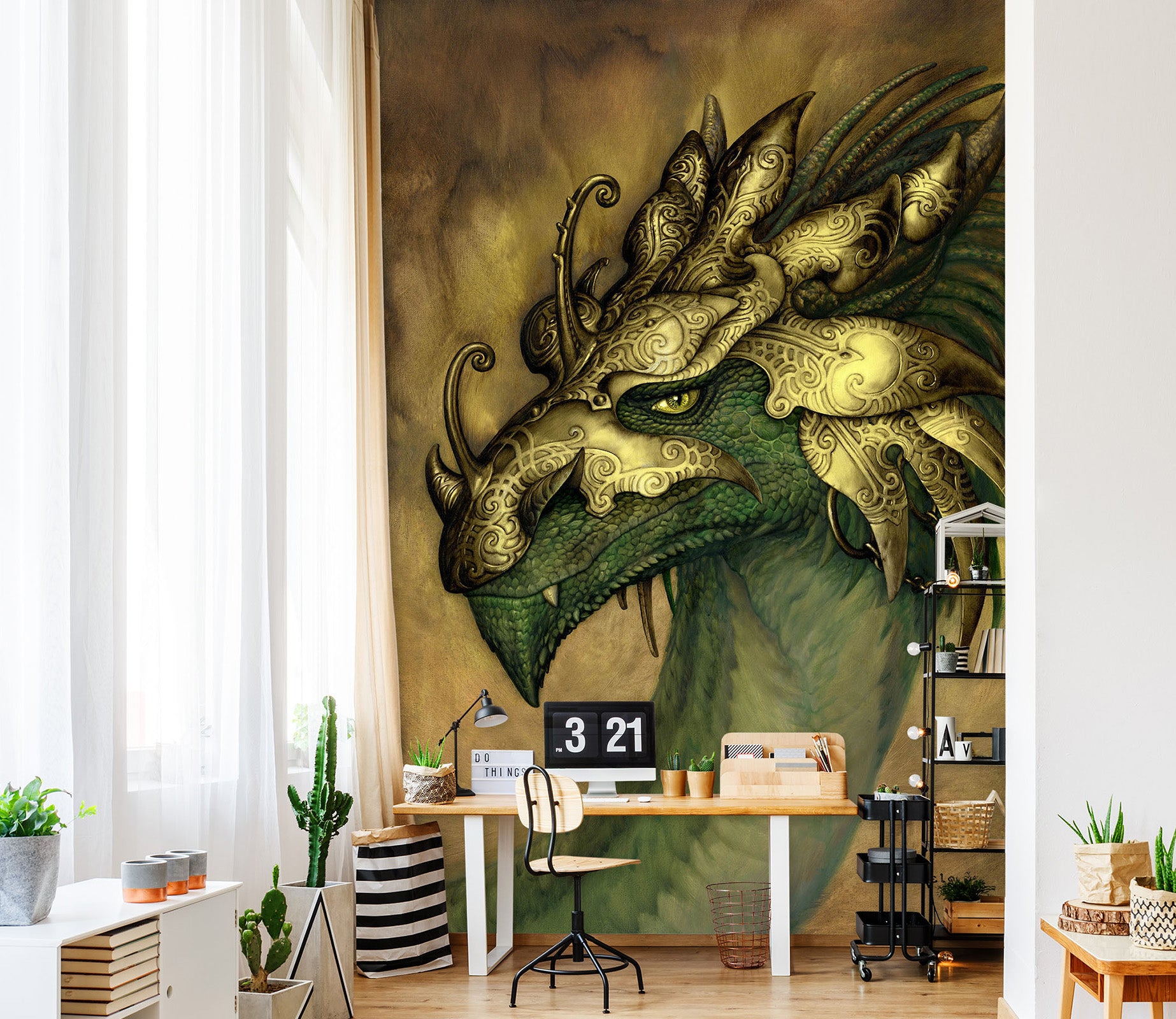 3D Green Golden Dragon 7142 Ciruelo Wall Mural Wall Murals