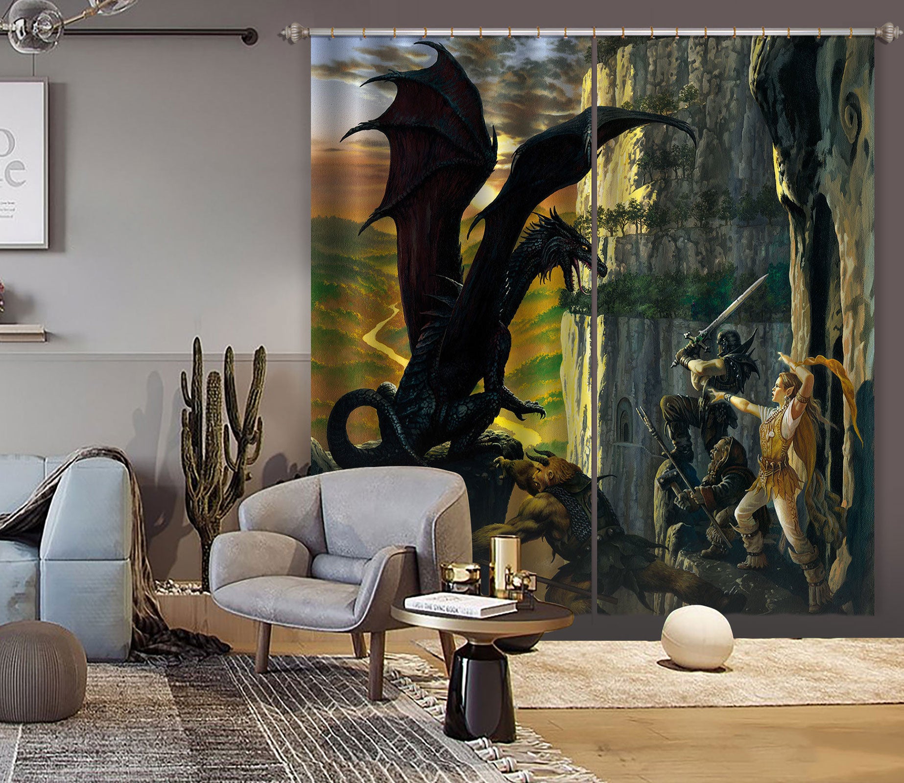 3D Dragon Warrior 7190 Ciruelo Curtain Curtains Drapes