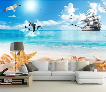 3D Seagull Dolphin WC197 Wall Murals