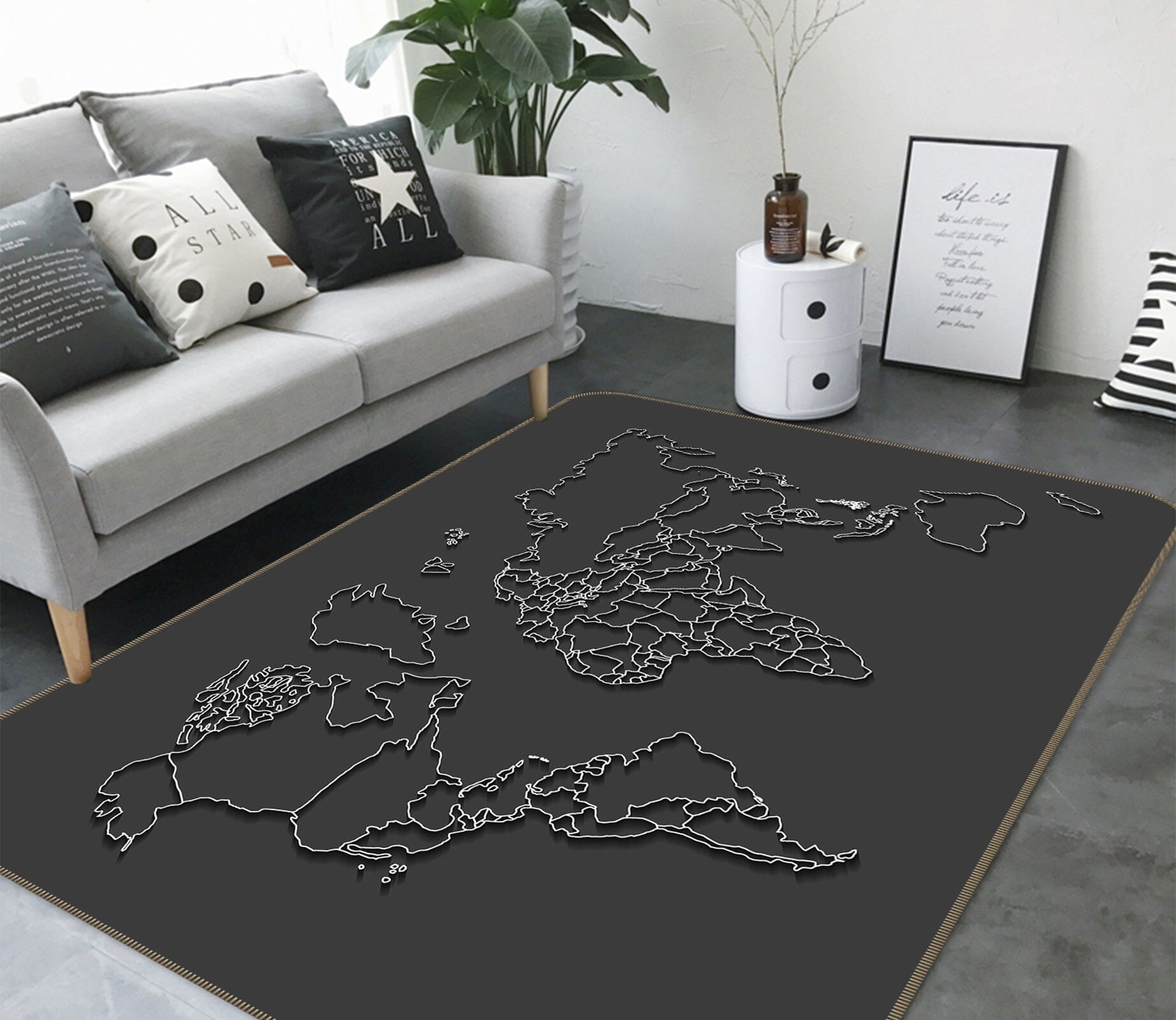 3D Black Pattern 2002 World Map Non Slip Rug Mat Mat AJ Creativity Home 