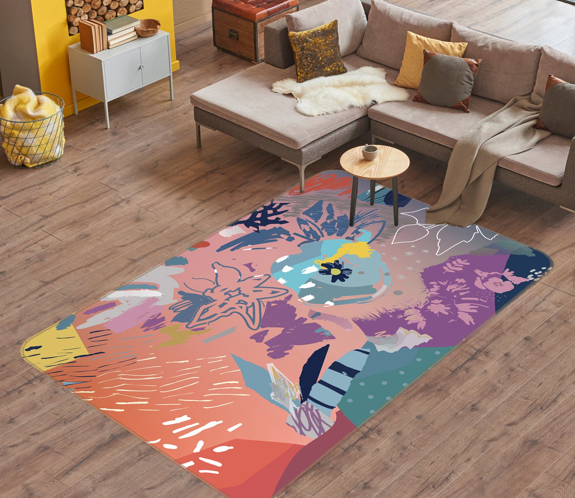3D Flowers Pattern 33095 Non Slip Rug Mat