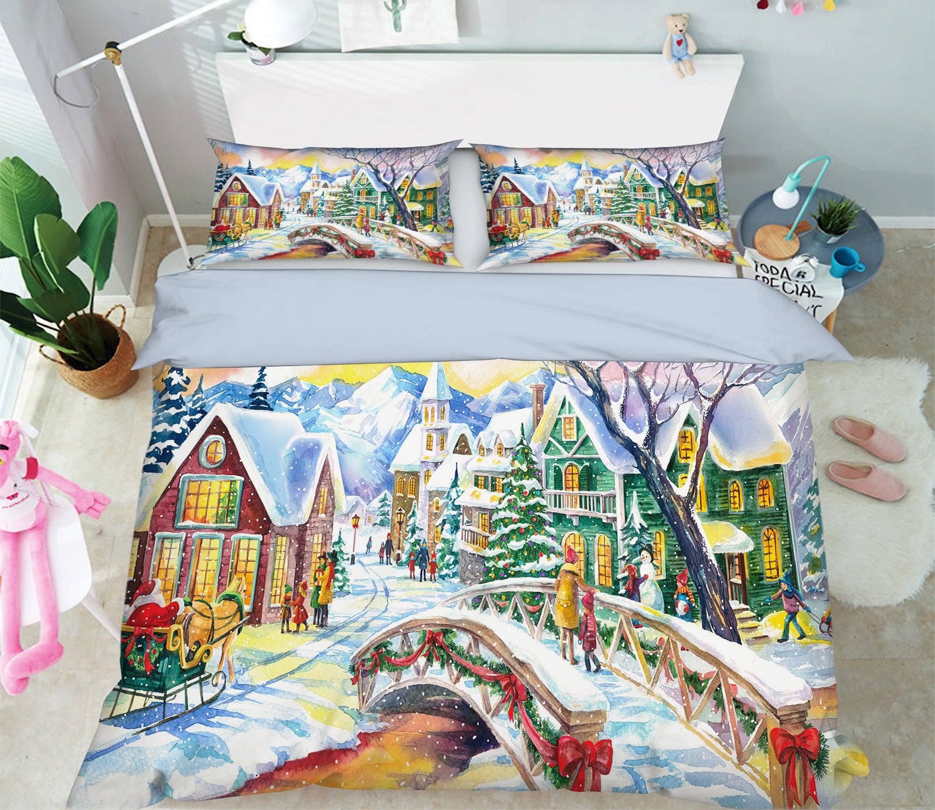 3D Snow House 51032 Christmas Quilt Duvet Cover Xmas Bed Pillowcases