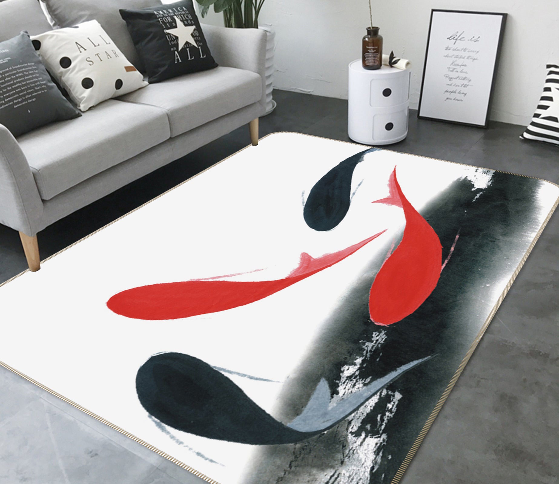 3D Red Black Fish 31197 Non Slip Rug Mat