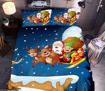 3D Santa Sleigh Deer 45226 Christmas Quilt Duvet Cover Xmas Bed Pillowcases