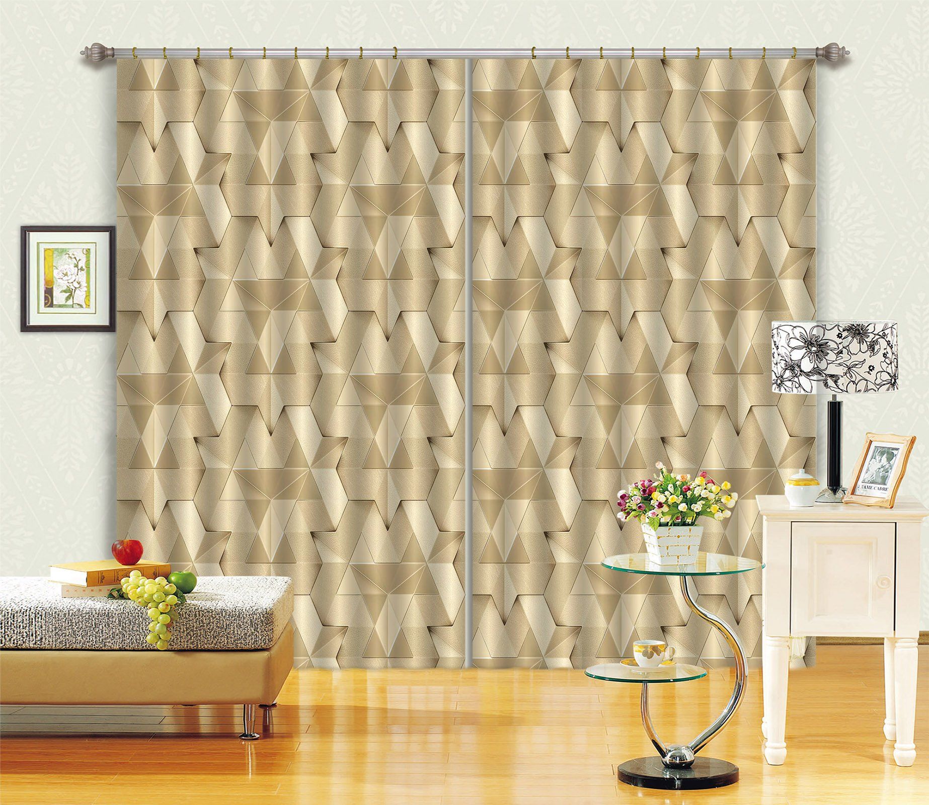 3D Stitching Pentagonal 76 Curtains Drapes Curtains AJ Creativity Home 