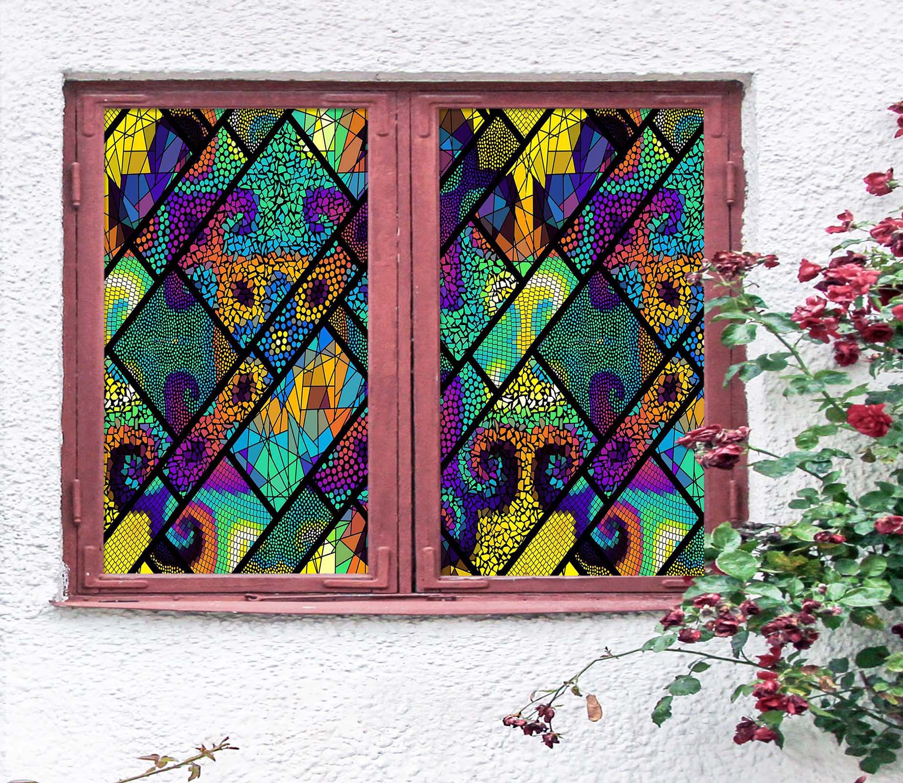 3D Artistic Stitching 438 Window Film Print Sticker Cling Stained Glass UV Block