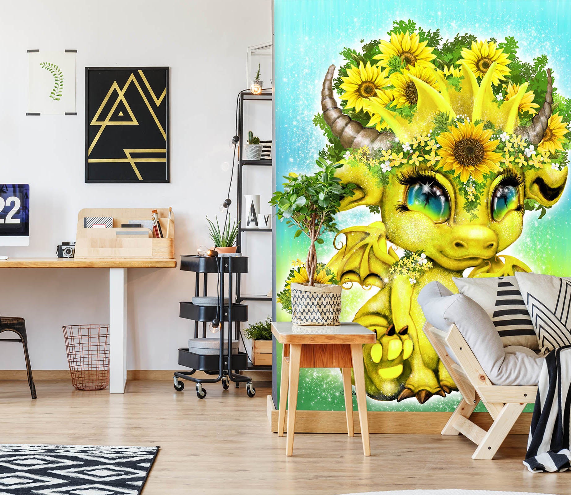 3D Sunflower Dragon 8471 Sheena Pike Wall Mural Wall Murals