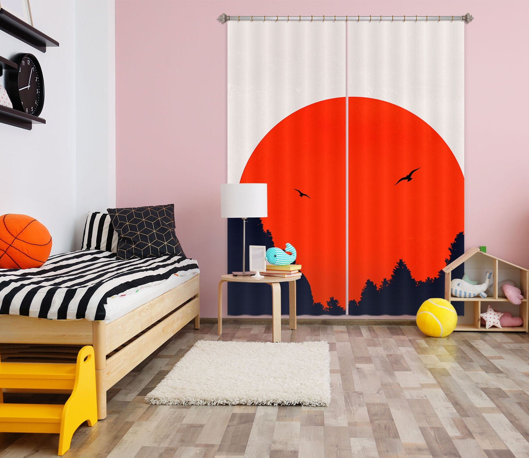 3D Red Sun Forest 1133 Boris Draschoff Curtain Curtains Drapes Curtains AJ Creativity Home 