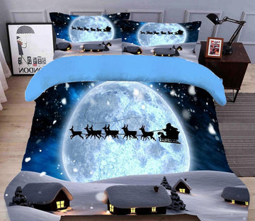 3D Moon Sled Houses 45119 Christmas Quilt Duvet Cover Xmas Bed Pillowcases
