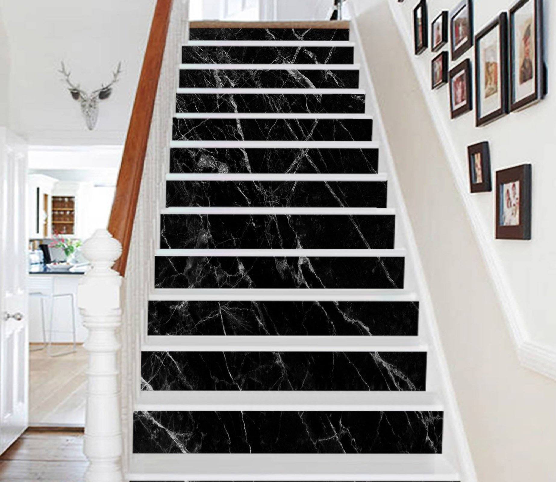 3D Classic Black 884 Marble Tile Texture Stair Risers Wallpaper AJ Wallpaper 