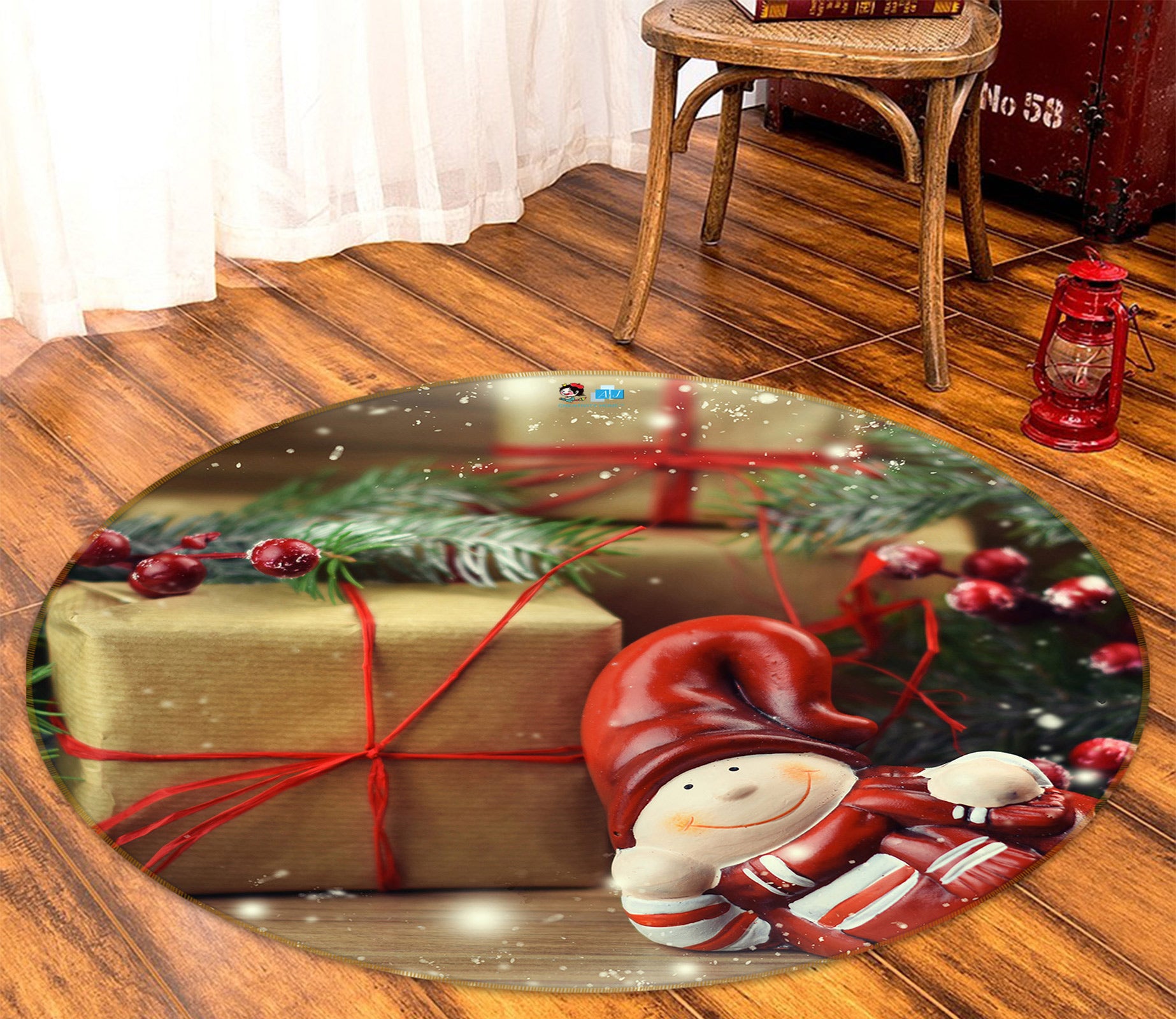3D Gift Doll 54039 Christmas Round Non Slip Rug Mat Xmas