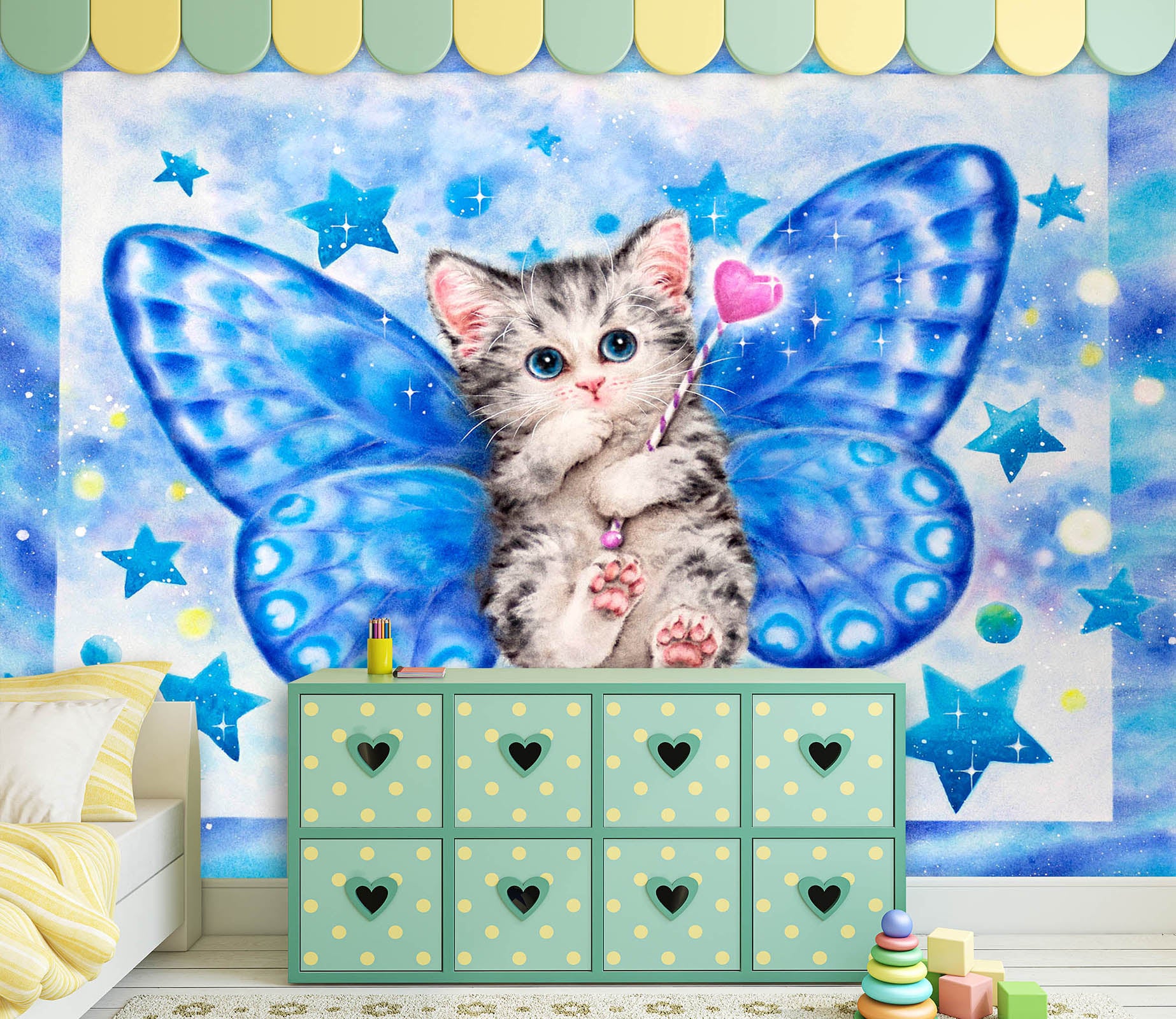3D Blue Butterfly Cat 5511 Kayomi Harai Wall Mural Wall Murals