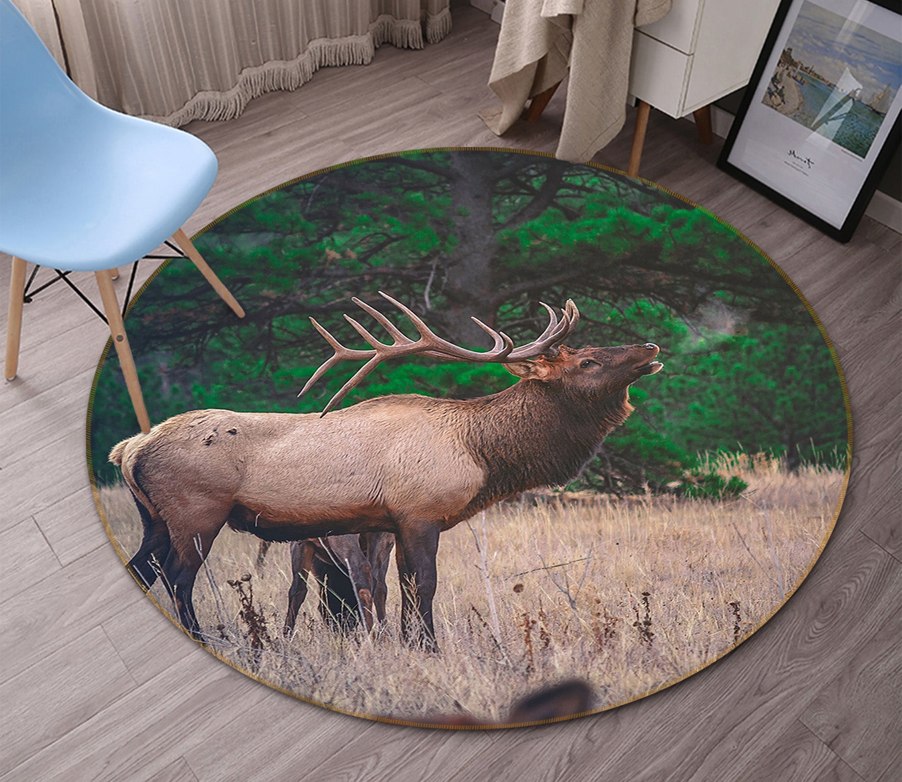 3D Elk 82215 Animal Round Non Slip Rug Mat