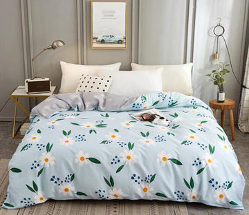 3D Light Blue Background White Flower 3108 Bed Pillowcases Quilt